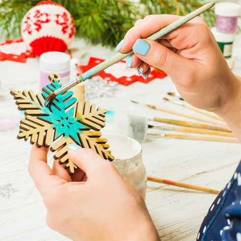 Sggvecsy Unfinished Wooden Snowflakes Ornaments, 36Pcs Christmas Tree Hanging Decoration Wood Cutouts DIY Craft Snowflake Shaped Embellishments Xm...