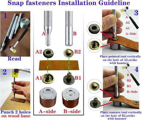 12.5MM Snap Fasteners Kit Brass Materia with Sharp Hole Punch Cutter and Standard Install Tool?Practice Operations Webbing ?for Clothes?Jackets?Je...