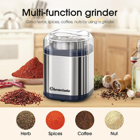 Herb Grinder Spice Grinder, 200 w Herb Grinder with Stainless Steel Blade and Cleaning Brush, Compact Size Electric Grinder for Herbs and Spices -...