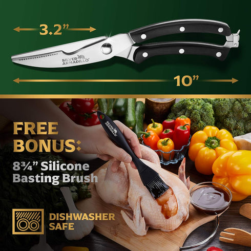 Heavy Duty Stainless Steel Poultry Shears For Bone, Chicken, Meat, Fish, Seafood, Vegetables. Premium Spring Loaded Food Scissors. One piece Kitch...