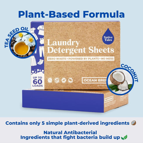 Detergent Sheets Nativ Tales, Laundry Detergent Sheets Ocean Breeze Scent in Nature Ingredient for Sensitive Skin, Zero Plastic and Compact Laundr...