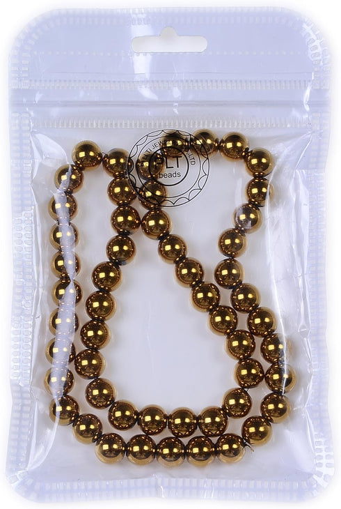 Gemstone Round Loose Beads Approxi 15.5 inch 1 Strand per Bag for Jewelry Making Findings Accessories (8mm, Gold Plated Hematite)...