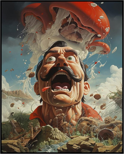 Posterizer 1 pcs-Terrifying Mario Head with magic mushrooms-Abstract & Modern Art-Fantasy & Fiction Art-Gift for gamers-Decor for Game Room or Man...