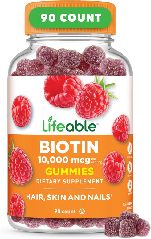 Lifeable Biotin Gummies | 10,000mcg | Great Tasting Hair Skin and Nails Gummies | GMO-Free Vegan Biotin Supplement | Hair Skin and Nails Vitamins ...