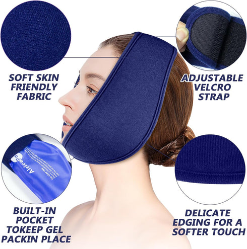 Wisdom Teeth Ice Pack Head Wrap, Face Ice Pack for Jaw Oral Surgery Pain Relief for TMJ, Teeth Removed, 4 Cold Therapy Gel Packs Reusable, Blue...