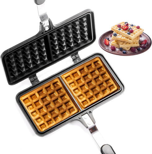 Dicunoy Non-stick Waffle Maker, 8" Camping StoveTop Waffle Maker with Long Handle, Portable Aluminum Waffle Maker Pan for Waffles Sandwich Toaster...