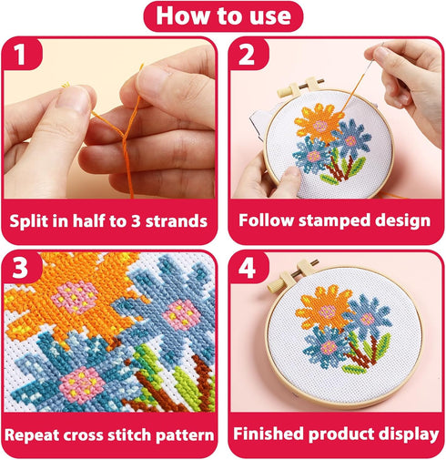 ZOIIWA 6PCS Cross Stitch Kits for Beginners DIY Embroidery Kit for Kids Adults Mother's Day Birthday Gift Spring Summer Flower Needlepoint Pattern...