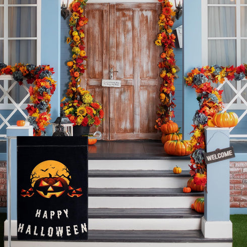 Halloween Garden Flag, 12x18 Inch Double Sided Garden Burlap Flag Scary Pumpkin Bat Dead Tree Garden Banner Halloween Decorations for Home Yard De...