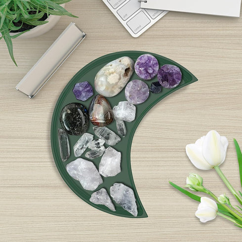 Bathroom Tray Organizer, 10'' Large Acrylic Moon-Shaped Vanity Tray Jewelry Tray for Perfume Cosmetic Candle Jewelry, Emerald Green Durable Decora...