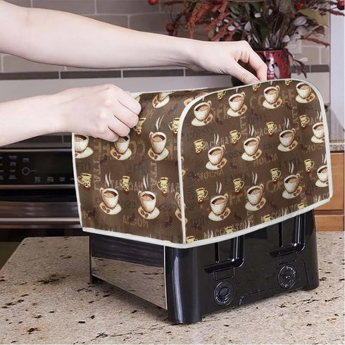 Coffee Design 2 Slice Toaster Dust Covers Long Slot Decorative Lotus Print Kitchen Bread Maker Covers Stain Resistant Appliance Cover...