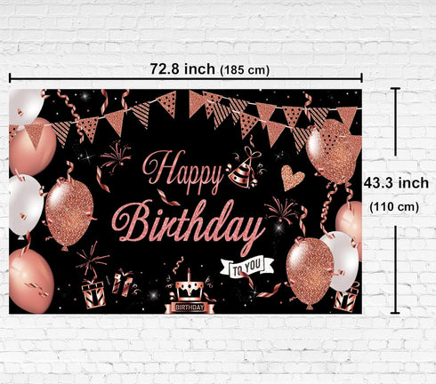 KOKAR Happy Birthday Decorations Banner, Large Black and Rose Gold Happy Birthday Banner Sign, Happy Birthday Backdrop for Girls Women Birthday Pa...