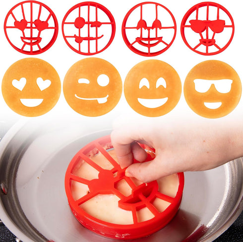 Emoji Pancake Molds & Egg Rings- 4 Pack for Kids AND Adults- Reusable Silicone Smiley Face Maker Doubles as Cookie Cutter- Breakfast Treat, Baking...