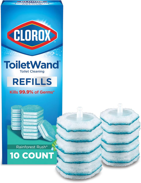 Clorox ToiletWand, Disinfecting Wand Refill Heads - Rainforest Rush, 10 Count (Package May Vary)...