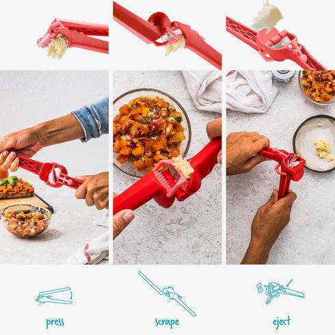 Dreamfarm Garject Lite 2-In-1 Garlic Peeler, Garlic Press & Mincer with Garlic Peel Ejector, Nylon - Red...