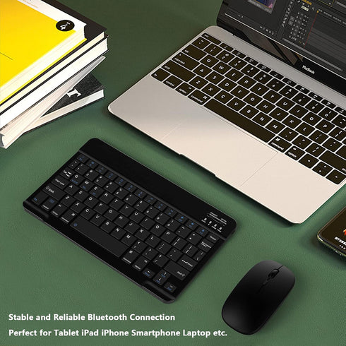 Ultra-Slim Small Bluetooth Keyboard and Mouse Combo Portable Rechargeable Cordless Wireless Keyboard for Android Tablet Cell Phone Samsung Smartph...