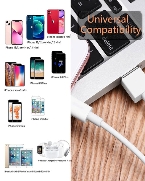 Apple MFi Certified iPhone Charger Cord 3ft Lightning Cable Fast Charging High Speed Data Sync USB Cable Compatible with iPhone 13/12/11 Pro Max/X...