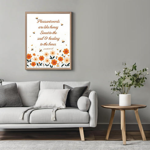 Posterizer 1 pcs-cute bees and flowers Pleasant Words bible verse-Religious Posters-Motivational & Inspirational Art-Gifts for Christians - UNFRAM...