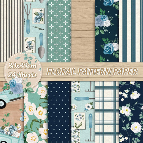 Whaline 12 Design Floral Pattern Paper Blue Flower Scrapbook Paper Double-Sided Decorative Craft Paper for Spring Easter Card Making Scrapbook Pho...
