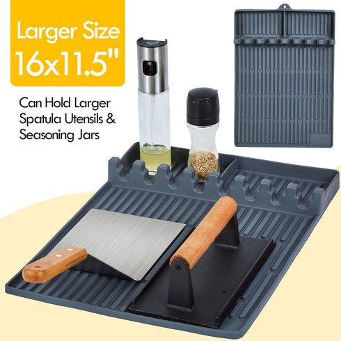 ISSEVE Silicone Griddle Tools Mat for Blackstone, Large Silicone Spatula Mat with Drip Pad, Grill BBQ Caddy Utensils Holder for Kitchen, Cooking &...