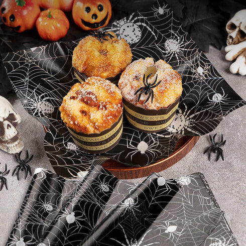 100 Pcs Halloween Wax Paper for Food, Wax Paper Sheets Sandwich Wrap Paper Deli Wraps, Waterproof Oil-proof Picnic Basket Liners with Spider ? Web...