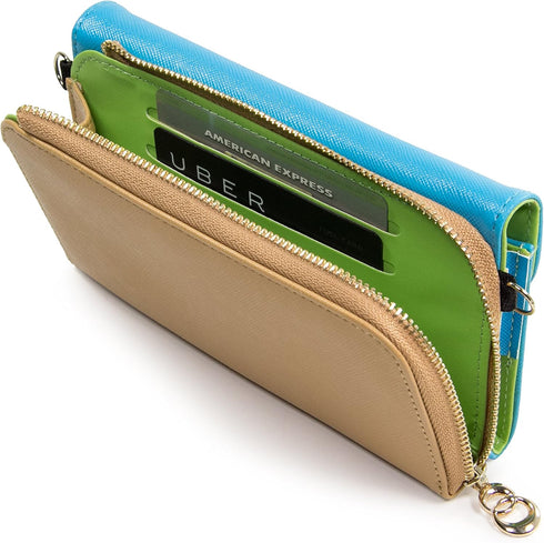 Clutch Wallet with Wristlet and Crossbody Strap for Smartphones or Phablets up to 5.7 Inch - Carrying Case - Frustration-Free Packaging - Light Bl...