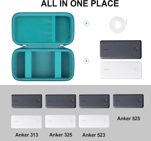 Hard Travel Case for Anker Portable Charger 313/325/523/525 Power Bank, 10,000 mAh/ 20,000mAh Battery Pack PowerIQ Charging Technology Storage Hol...