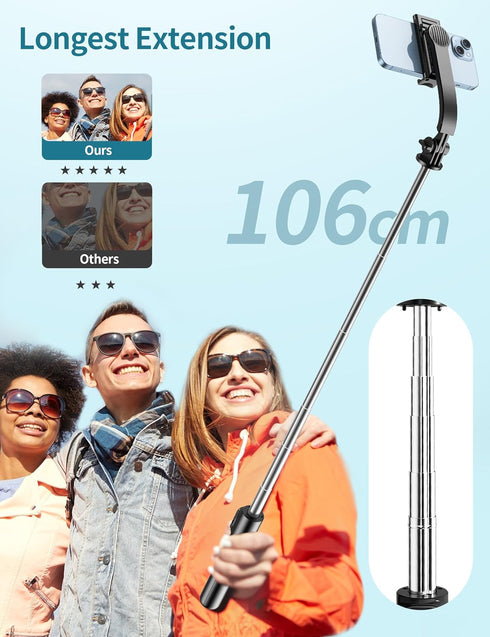 Selfie Stick, 41'' Extendable Phone Tripod Stand with Phone Holder & Detachable Remote, 360° Rotation Selfie Stick Tripod for Cell Phone Compatibl...