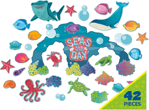 Eureka Seas The Day Marine Life Classroom Bulletin Board Set for Teachers, 42 Pieces...