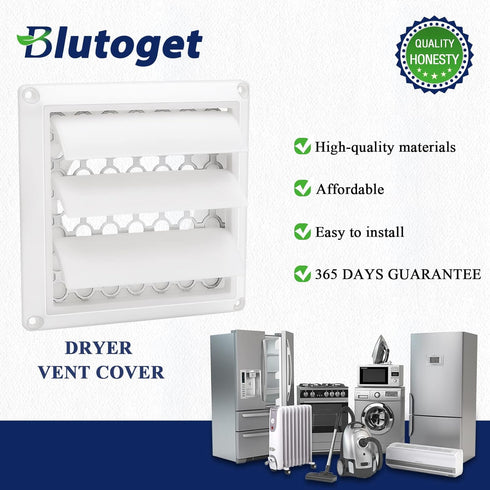 4 Inch Louvered Exhaust Dryer Vent Cover Outdoor Exhaust Cap for 4" Vent Duct Opening - with Aluminum Built-in Pest Guard Screen and Screws by Blutoget