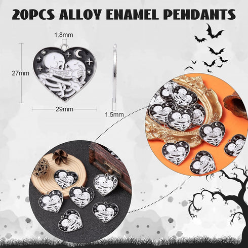 KitBeads 20pcs Heart Shaped Skull Charms Couple Kissing Skeleton Charms Star Moon Dark Night Celestial Black Heart Charms for Jewelry Making Bulk...