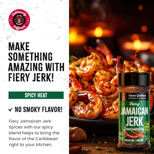 Sauce Goddess Fiery Jamaican Jerk Spice Shaker (2-Pack) - Seasonings and Spices for Cooking with Caribbean Flavors! For Chicken, Pork, Seafood & M...