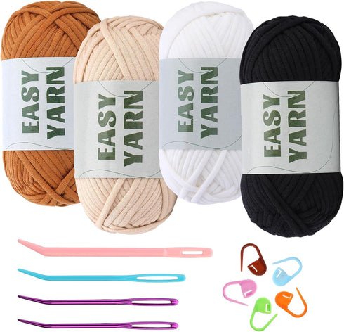 4x50g Yarn for Crocheting and Knitting, Easy Yarn, Beginners Crochet Yarn, Easy-to-See Stitches, Cotton-Nylon Blend Yarn for Crochet Kit Making(Be...