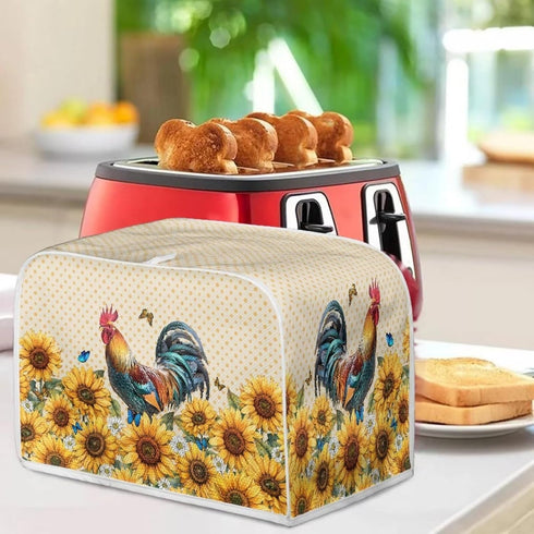 Sunflower Roosters Chickens Toaster Oven Covers for Kitchen Polyester Fabric Quilted Toaster Appliance Dust-proof Cover for Small Appliance Dust C...