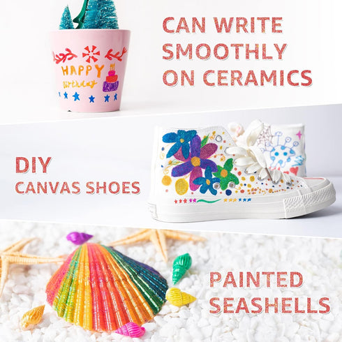 JR.WHITE Glitter Metallic Paint Pens: Sparkle Water-Based Marker Pen for Greeting Cards, Mugs, Wood, Art Drawing, Rock Painting, Posters, Albums, ...