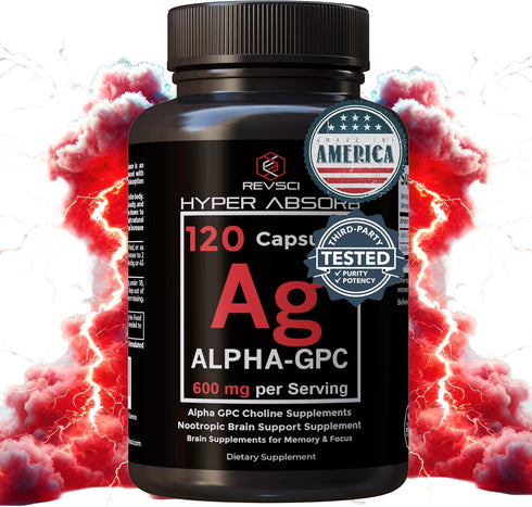 Alpha GPC Supplement + BioPerine for Hyper Absorption - 120 Count, 600mg Serving - Nootropics for Memory, Focus, Energy, Motivation - Choline Supp...