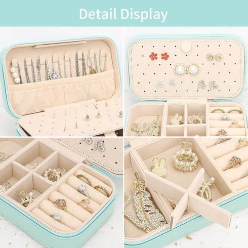 DesignSter Travel Jewelry Box, PU Leather Portable Jewelry Case, Small Jewelry Boxes for Gifts, Travel Jewelry Organizer for Women Rings Earrings ...