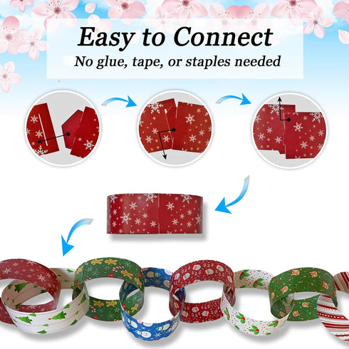 300 Christmas-Themed Paper Chain Strips for Crafting. No Glue or Tape Needed. Kid Friendly & Family Fun. 10 Winter Patterns. Yields Over 50 Feet o...