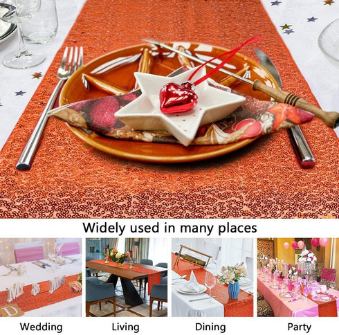 yuboo Burnt Orange Table Runners 12''x 108'', 2 Pack Glitter Sequin Table Cloth for Fall Table Decor, Birthday, Wedding, Bridal Baby Shower Hallow...