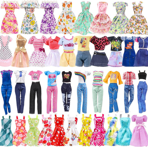 16 Pcs Doll Clothes and Accessories for Doll, 11.5 Inch Doll Outfit Collection Including 3 Short Skirts 2 Sequin Skirts 2 Sets 3 Tops 3 Pants 3 Fl...