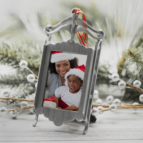 FINE PHOTO GIFTS Pewter Sled 2" x 3" Photo Ornament Picture Frame...