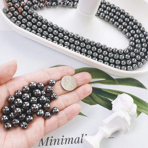 COIRIS 100 Pcs Natural Hematite Gemstone Loose Beads Round 8MM Beads 2 Strand Crystal Energy Stone Healing Power for Jewelry Making(ZS-1208-N8)...