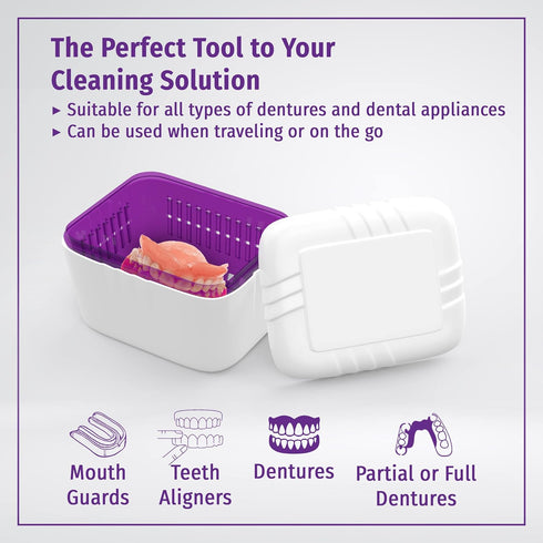 Dentures Cleaner Soaking Bath – Cleaning Container for Dental Appliances’ Solution (Classic)...