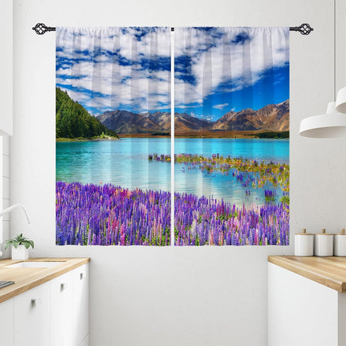 ANHOPE Floral Curtains Nature Landscape Theme Window Drapes with Lavender Flower Lake Mountain Scenery Scene Print Pattern Rod Pocket Curtains for...