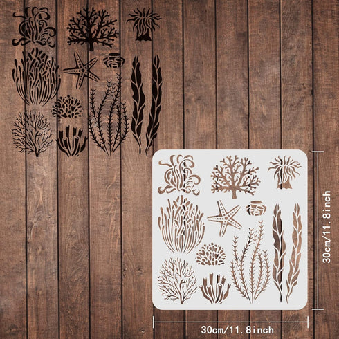FINGERINSPIRE Seaweed Stencil 11.8x11.8 inch Seagrass Stencil Coral Drawing Stencil Sea Plant Stencil Sea Creatures Stencil Ocean Theme Stencil fo...