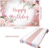 Breling 2 Pcs Pink Happy Birthday Backdrop Banner and Tablecloth for Women Rose Gold Birthday Party Decorations Plastic Floral Table Cover Backdro...
