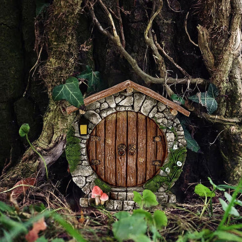 Fairy Garden Doors and Windows for Trees Miniature Fairy Gnome,DIY Yard Art Garden Sculpture Decoration Decor, Wooden Doors and Windows in The Yar...