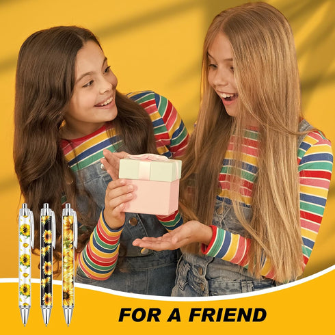 Qilery 30 Pcs Sunflower Ballpoint Pens Flower Pens Retractable Yellow Pens Plant Click Ball Pens Creative Floral Gel Ink Pen Black Ink Medium Poin...