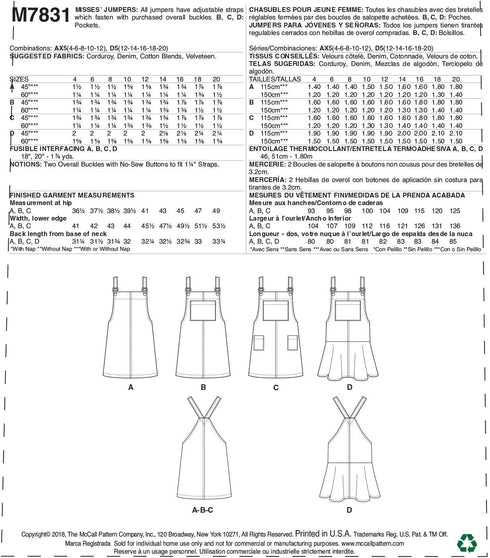 McCall's Patterns McCall's Learn Women's Overall Jumper Sewing, Sizes 12-20 Patterns...