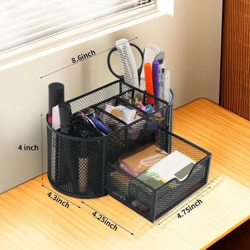 Desk Organizers and Accessories with Pencil Pen Holder Supply 8 Compartments and 1 Pullout Drawer for Home, School, and Office. (Black)...