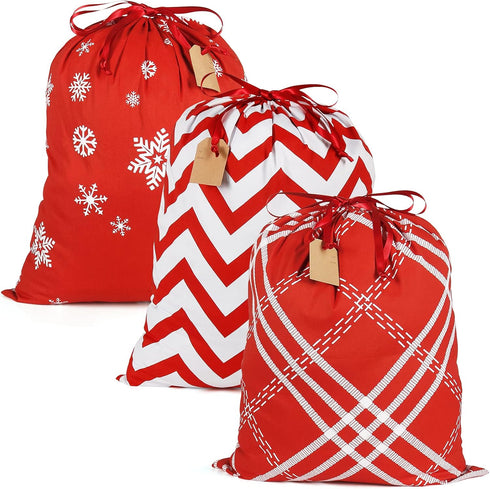 HRX Package 100% Cotton Gift Bags Drawstring 20x16 inch, 3pcs Christmas Wrapping Sacks Cloth Pouches for Xmas Presents Party Favor...